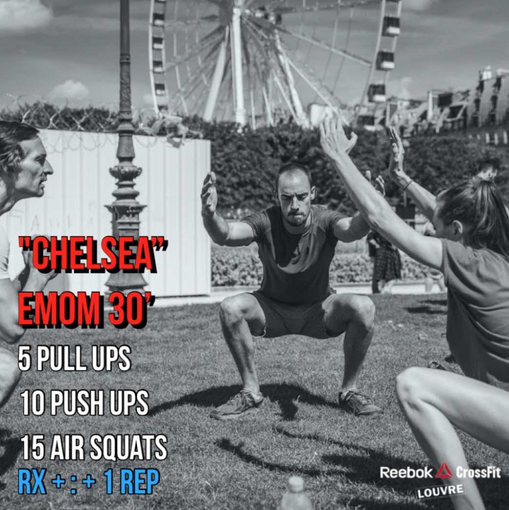 WOD Chelsea push up pull up air squat