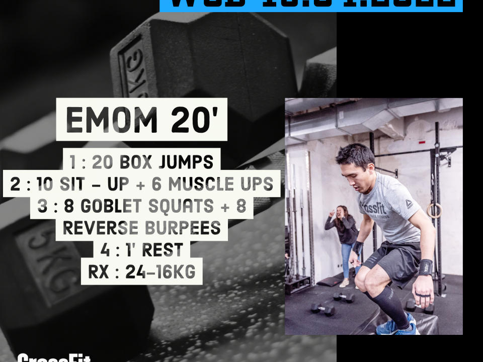 EMOM Box Jump Sit Up Muscle Up Goblet Squat Reverse Burpee Metcon