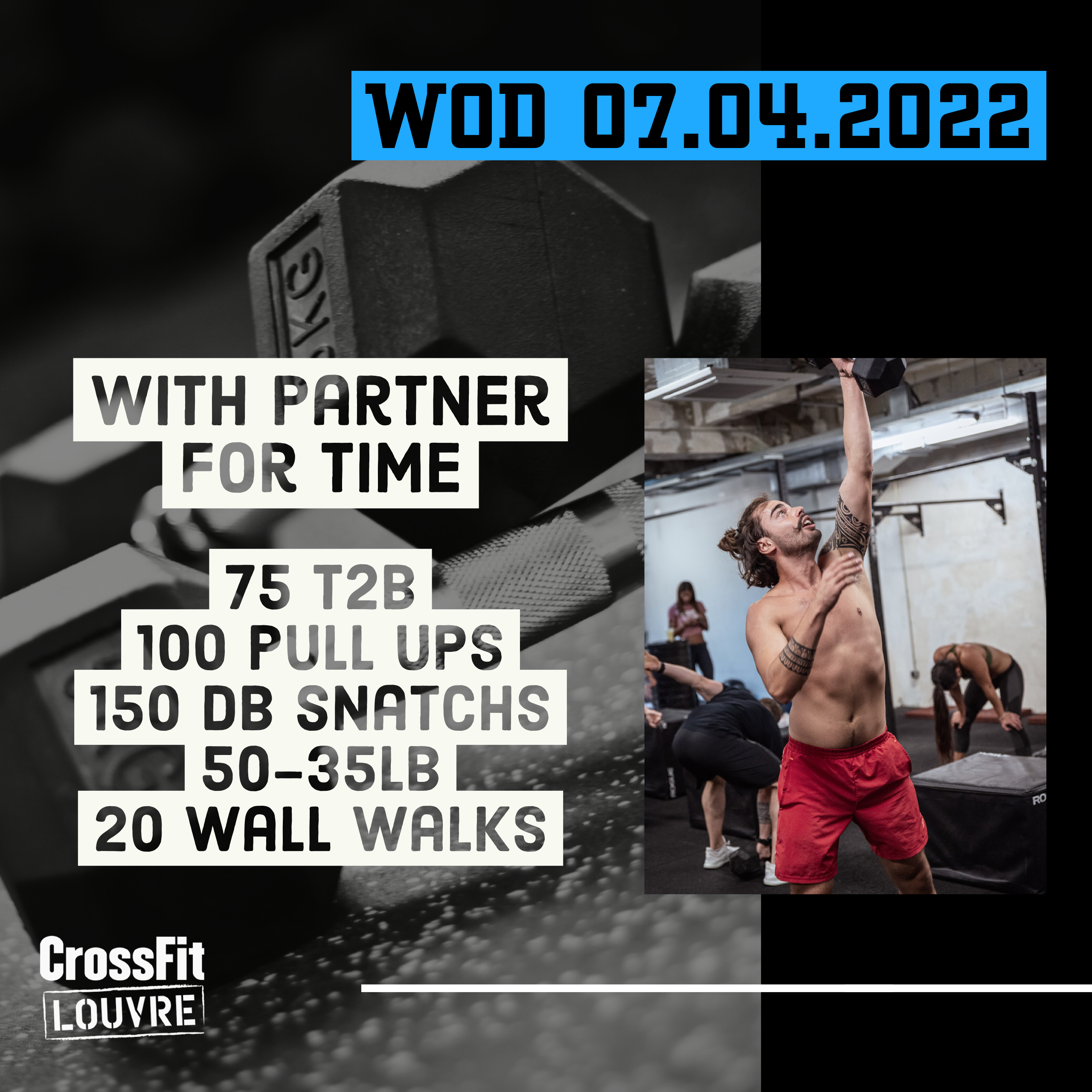 With Partner Toes To Bar Pull Up DB Snatch Wall Walk