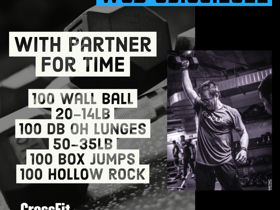 For Time Partner Workout Wall Ball DB OH Lunges Box Jump Hollow rock