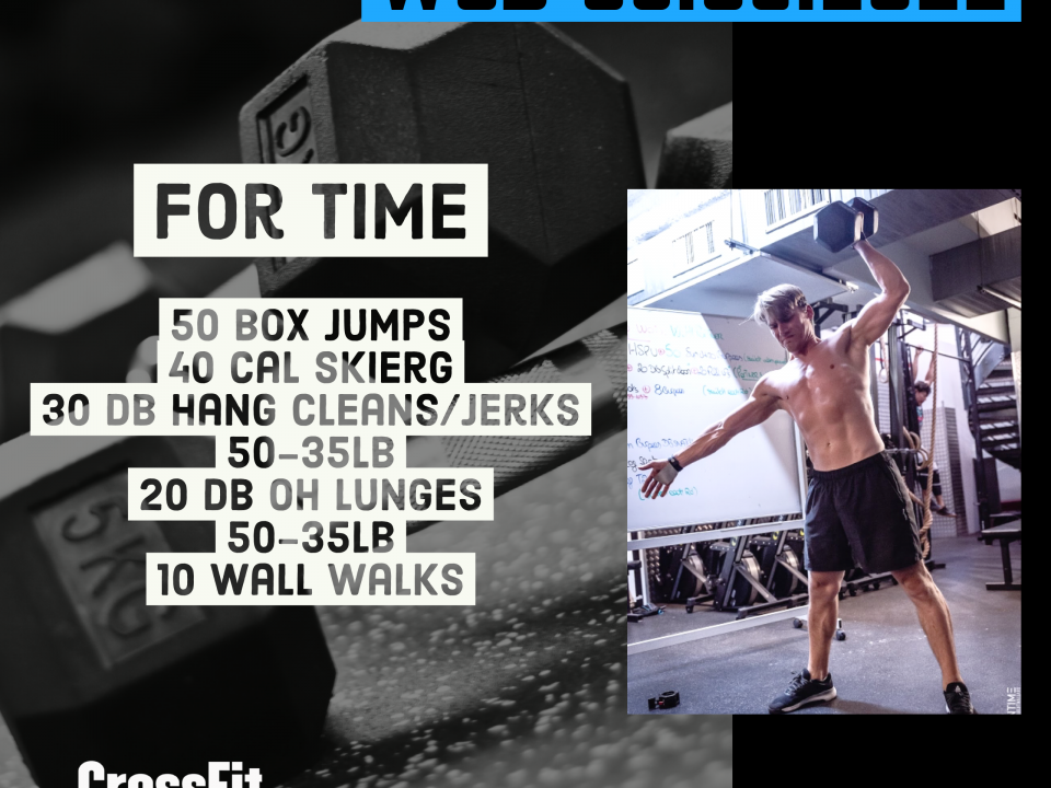 For Time Chipper Box Jump SkiErg DB Hang Clean&Jerk DB OH Lunges Wall Walk